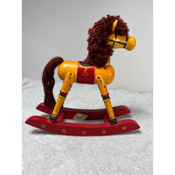 Vintage Wooden Rocking Horse Figurine by Lucie Sable Imports Ltd Taiwan 1980s - Picture 3 of 9